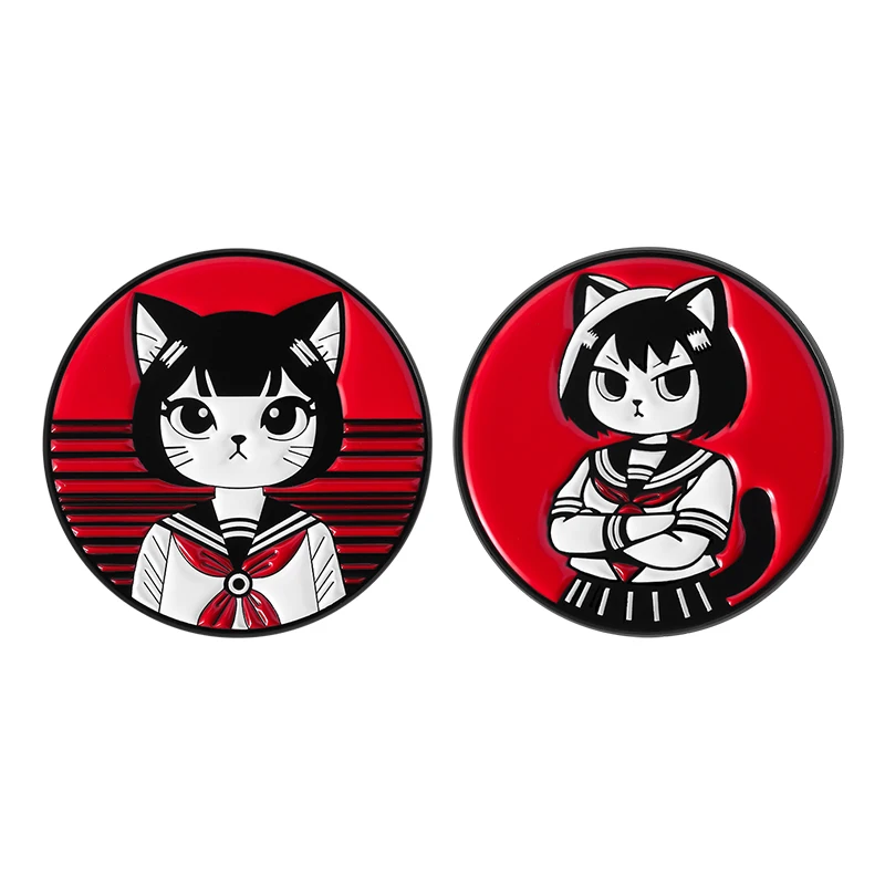 

Japanese Manga Girl Cat Brooch Enamel Pins Custom Anime Comic peripherals Brooches Backpack Lapel Badge Jewelry Friends Gifts