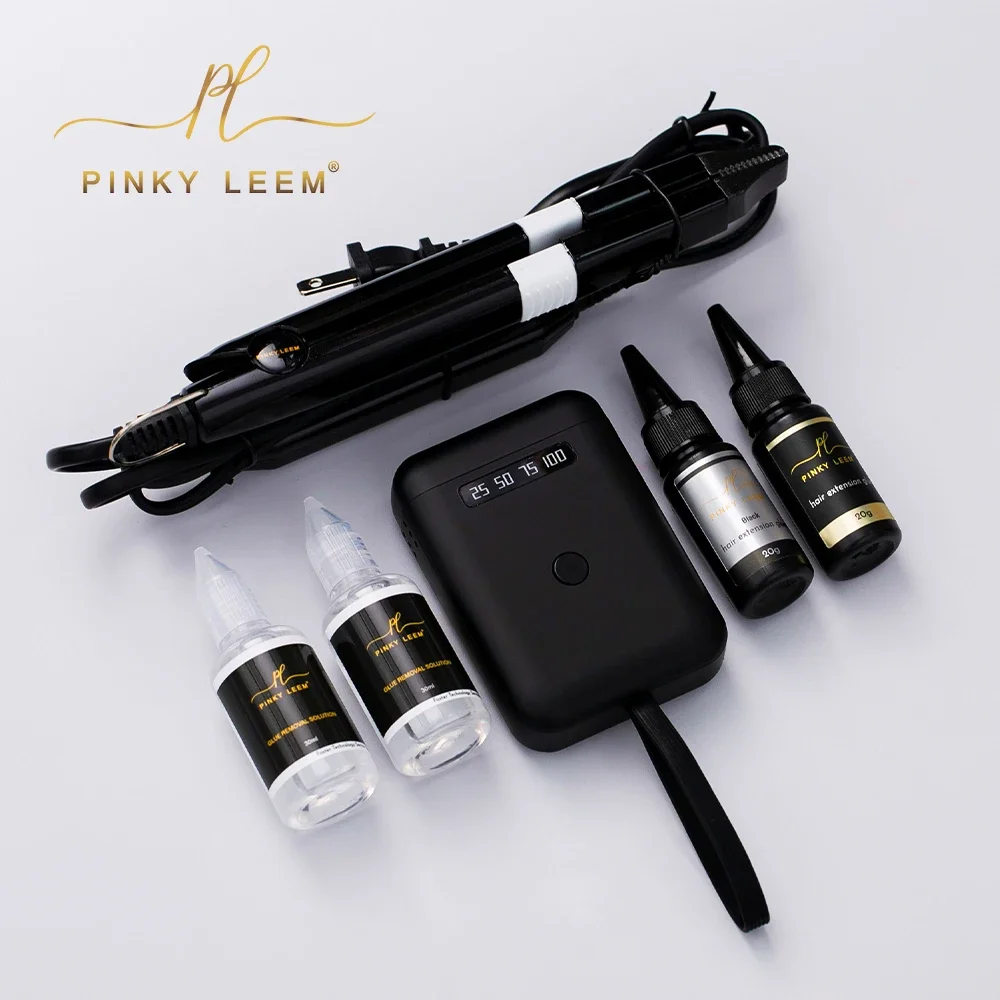 Pinky Leem Custom Logo professional hair extension machine complete light uv hair system set kit with hair extension iron