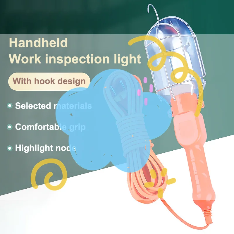 

5M Handheld Work Light Portable Inspection Lamp Engineering Machine Tool Maintenance Marine Lamp Head&Shade Lighting Fixture