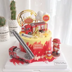 Fire Ladder Truck Cake Topper Fireman Happy Birthday Party Cake Topper Boy Kid Firefighter Hero Themed Birthday Boy Cake Decor