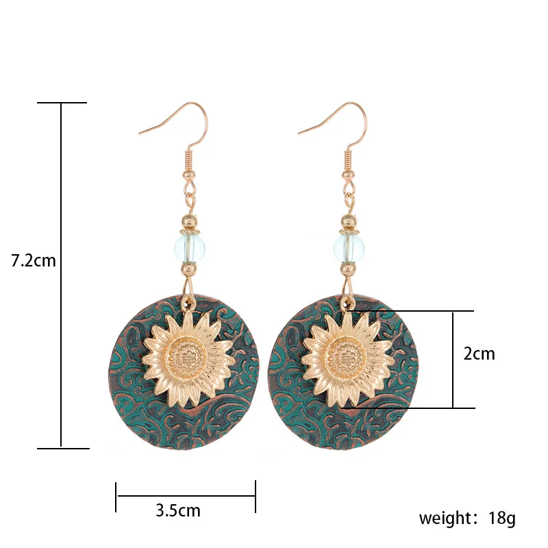 New Vintage Bohemian Color Separation Double Layer Sunflower Pattern Earrings Women's Vintage Fashion Accessories