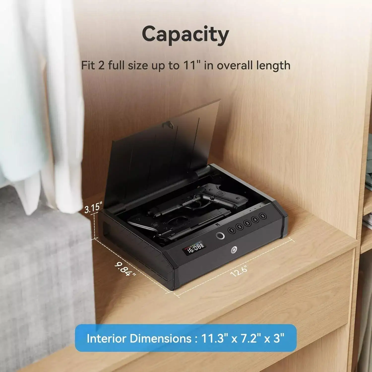 Gun Safe Box With Screen Steel Pistol Safe High-security Anti-Theft Fingerprint Password Key Unlock Ammo Box Safe Security Box