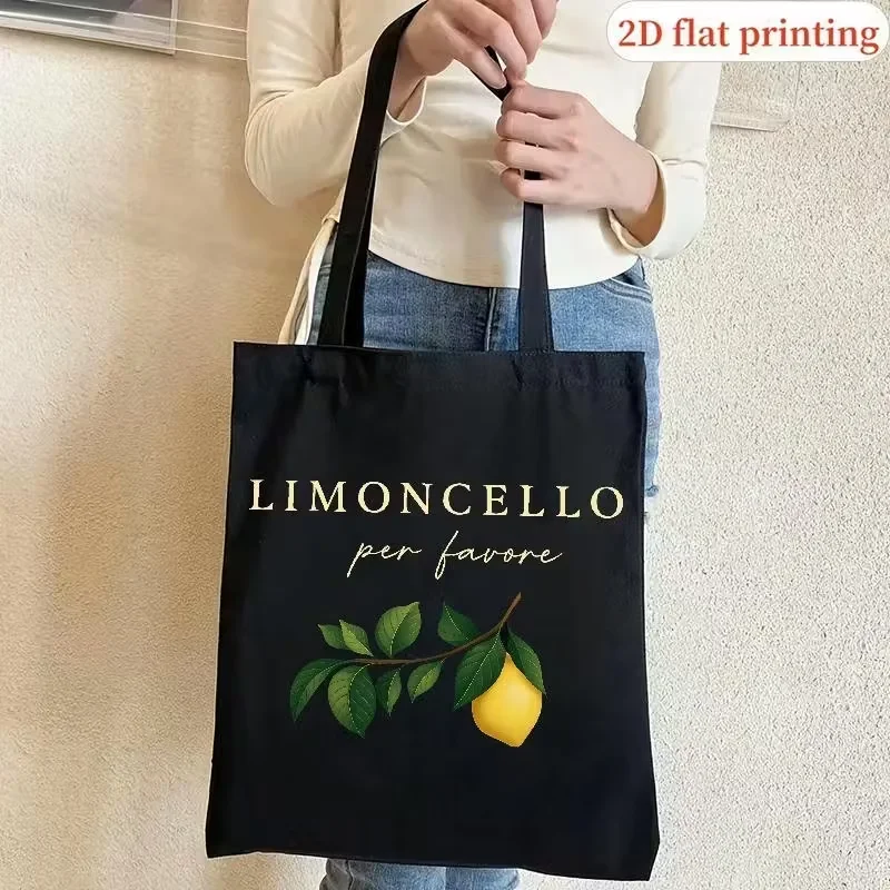 حقيبة كتف قماشية مطبوعة بالليمون الأصفر على طراز هاراجوكو حقيبة كتف مفردة للطلاب حقيبة تسوق كاجوال #1