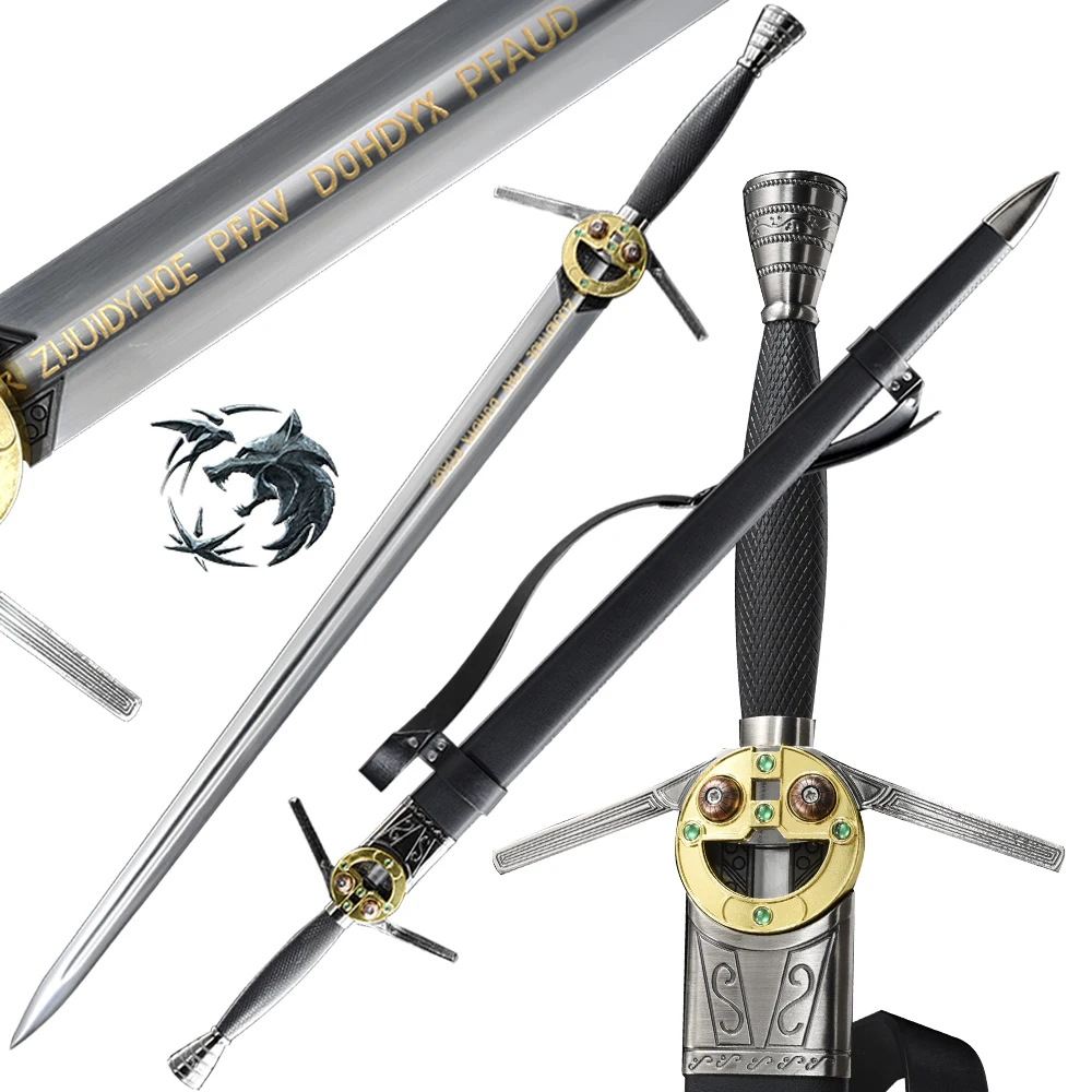 Movie Sword Cos Props, Witcher Geralt's steel sword Real, Long Sword, Meteorite,Swallow, Wolf Character,4 Options