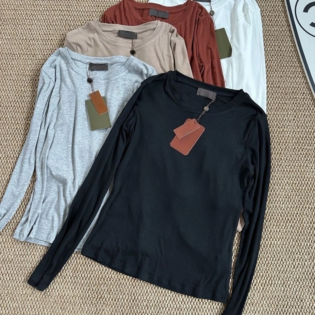 2025 Letter Embroidered Crew Neck T-shirt New Bottom Thin Top Casual Slim Thin Versatile and Comfortable