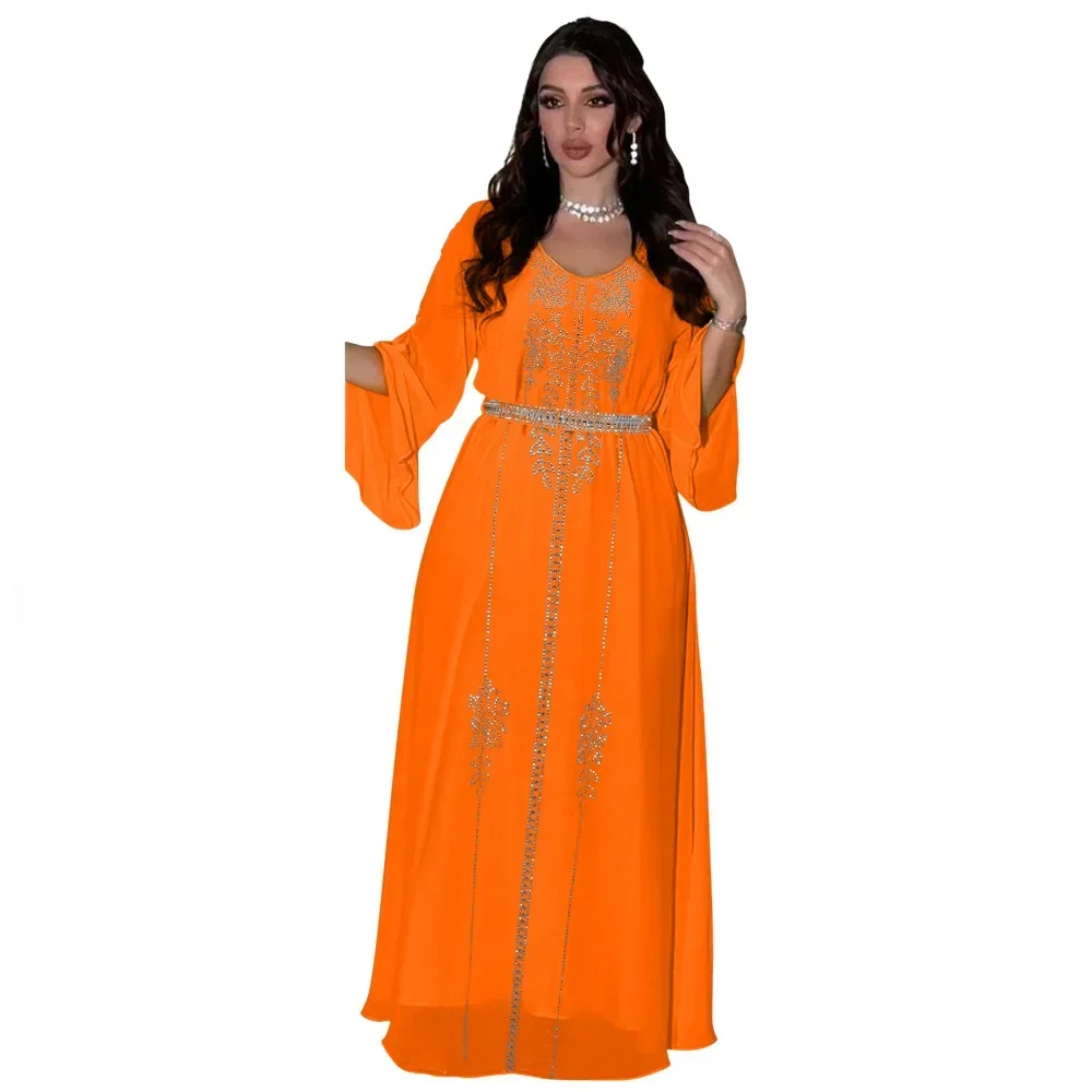 New Style Fashionable Heat-set Diamond Dress for Elegant Muslim Women's Clothing in Dubai and Turkey, Home-wear Abaya Robe S-XXL