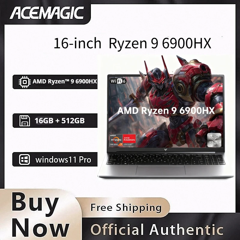 ACEMAGIC 16 Inch Laptop Gaming AMD Ryzen 9 6900HX Processor 16GB LPDDR5 RAM 512GB SSD IPS Display Windows 11 Laptop for Game