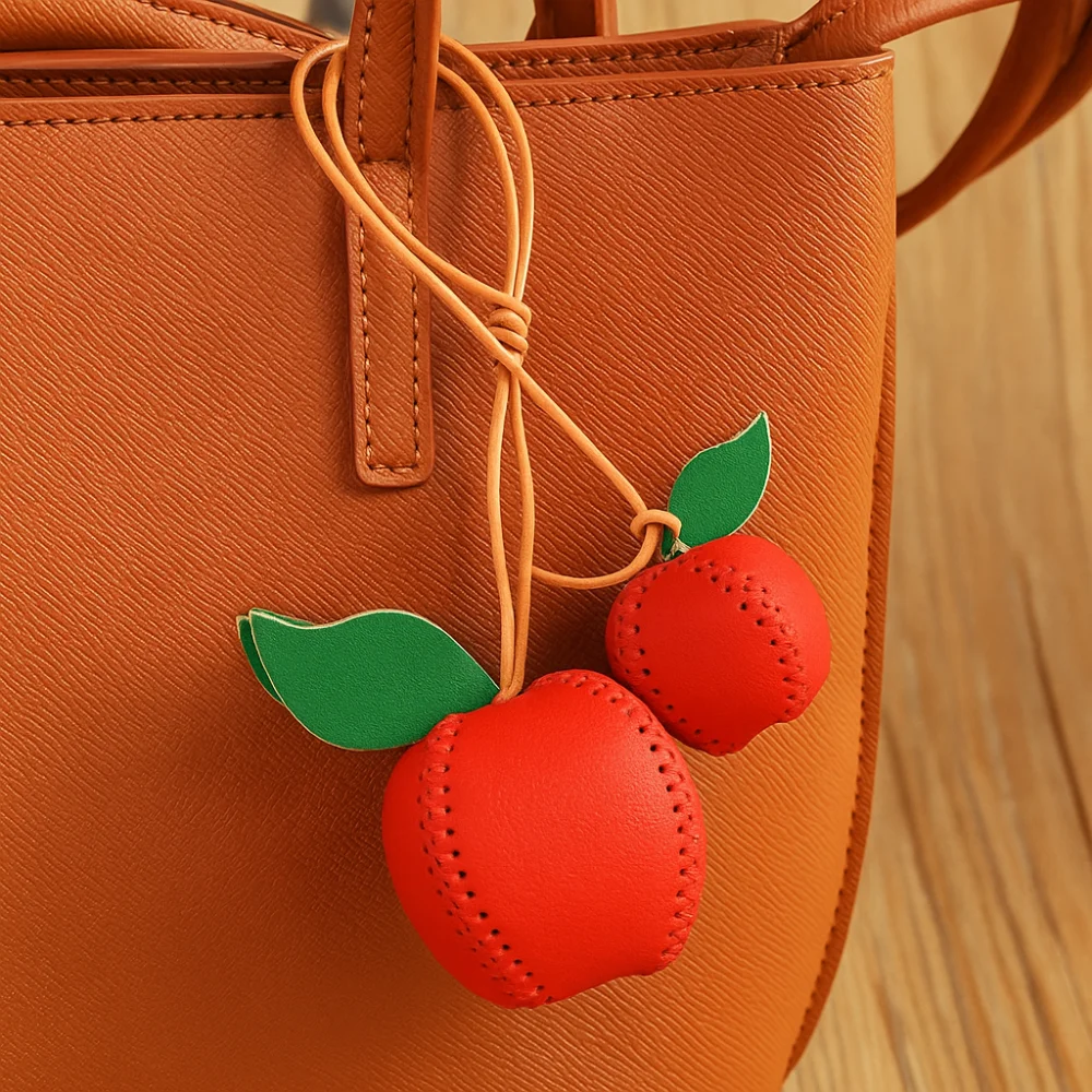 Funny Cute DIY Material Package Keyring Pear Persimmon Fruit Bag Pendant Handmade Creative Leather Keychain Men