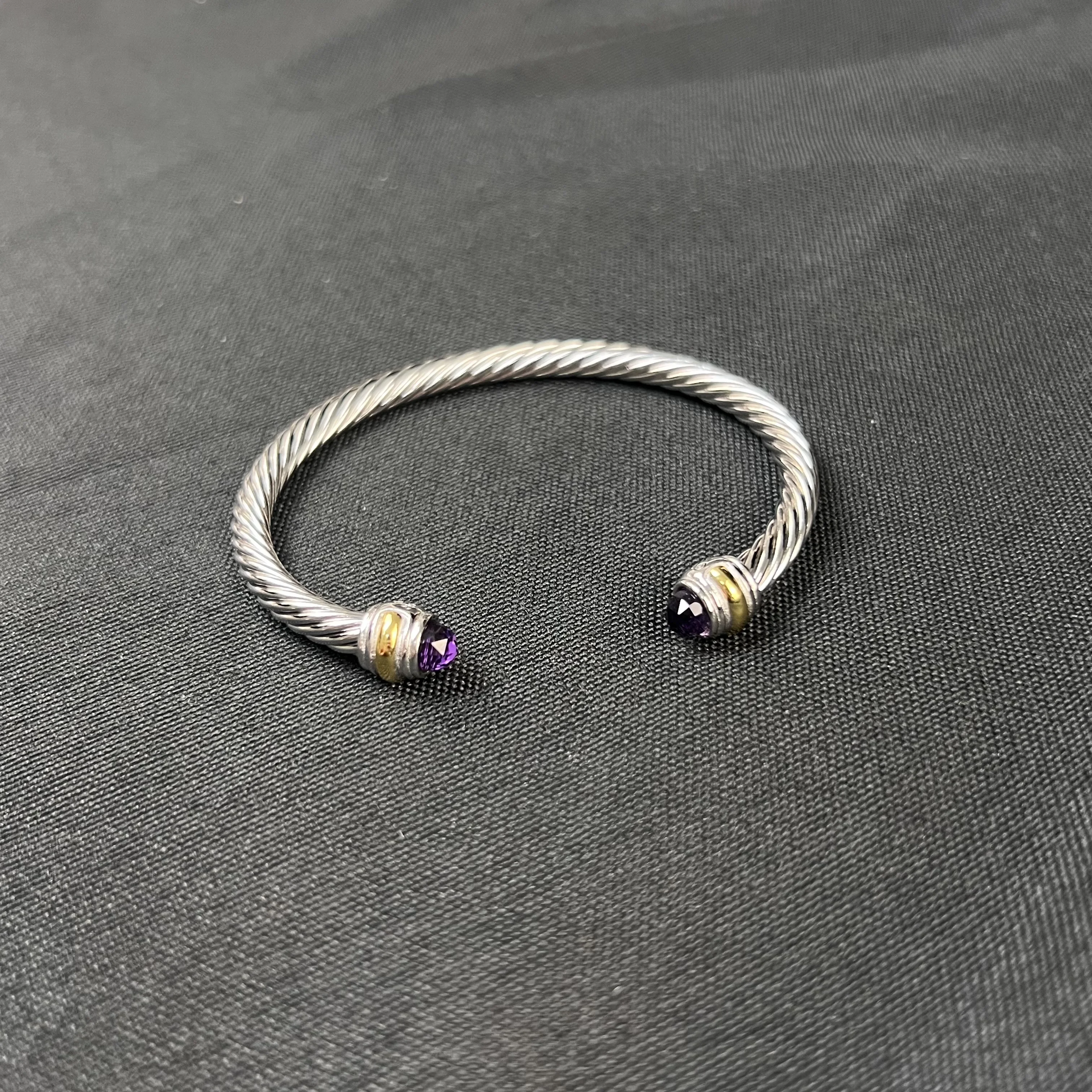 S925 الفضة الاسترليني الجديدة 5 مللي متر مثقاب مزدوج كريستال سوار محايد موضة الاتجاه الرجعية الكلاسيكية شخصية المجوهرات الفاخرة