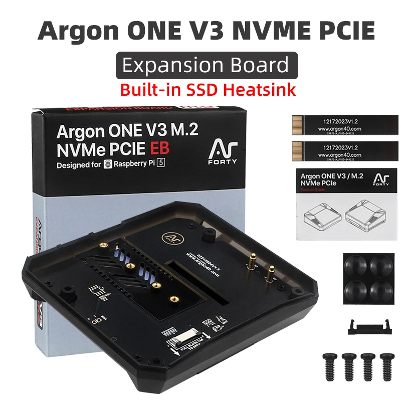 

Argon ONE V3 M.2 NVME PCIE Expansion Board (Only) Built-in Aluminum Heatsinks for SSD Boot Pi5 from M.2 NVME Drive