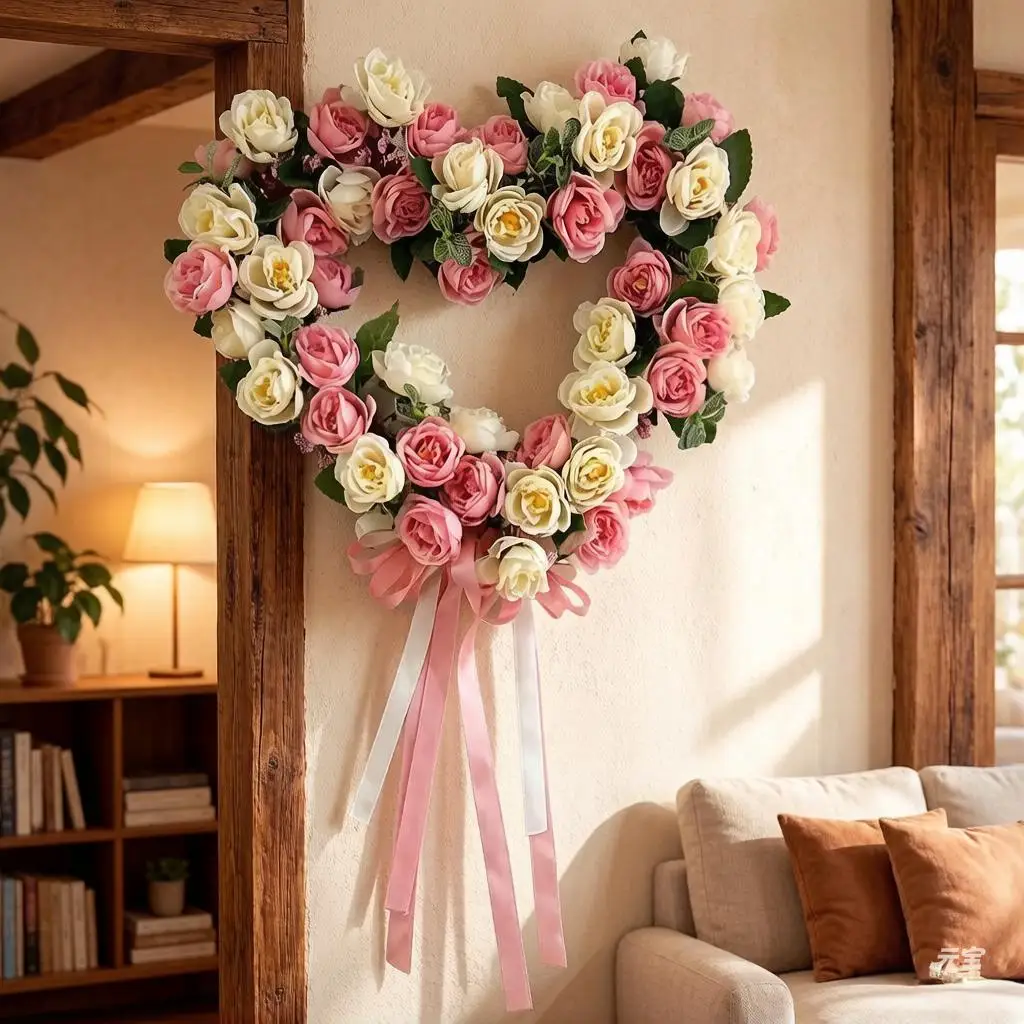 

Красочный искусственный цветочный венок в форме сердца, подвесные декоративные гирлянды для свадьбы и Дня святого Валентина, изысканный декор для венка