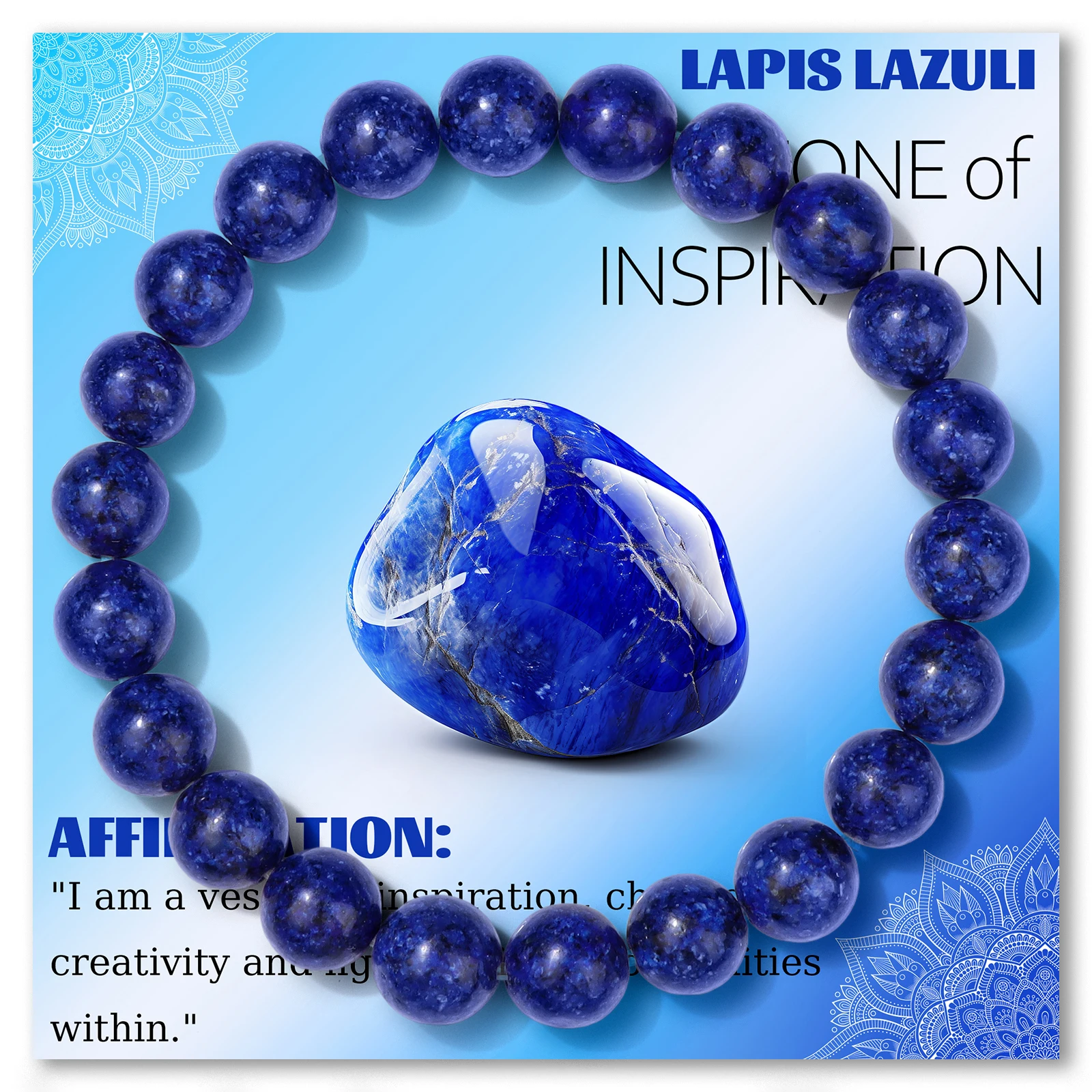 Pulsera de piedra lapislázuli azul de 8MM con tarjeta, brazalete de cristal hecho a mano de piedra Natural, citrinos, ágatas, regalo de joyería