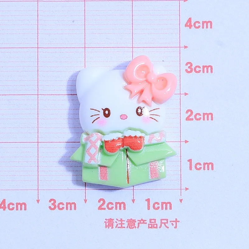 10PCS New Resin Christmas Cartoon Hello Kitty, Long Eared Rabbit Series Scrapbook DIY Hairpin Decoration Crafts