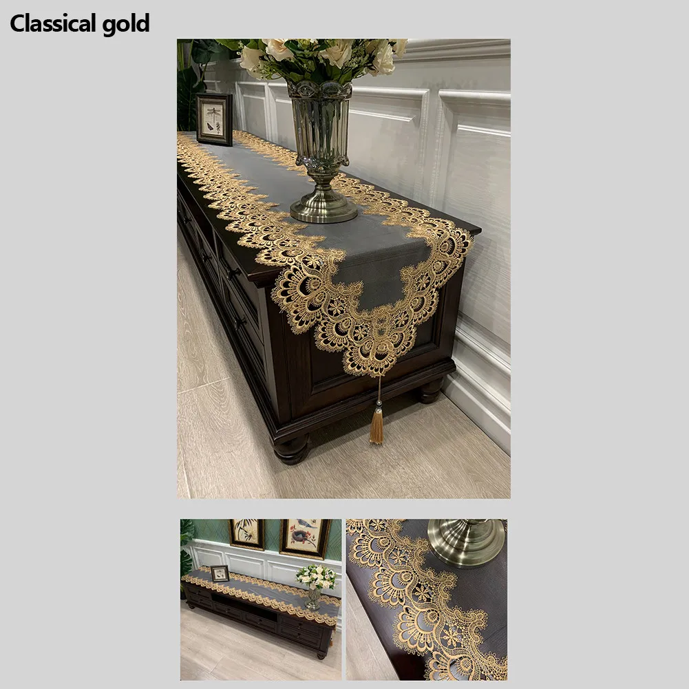 Oval Lace Table for runner Embroidered for tv Cabinet Tablecloth Pendant Tassel Dresser Lace Pendant Tassel Dresser Table Dust