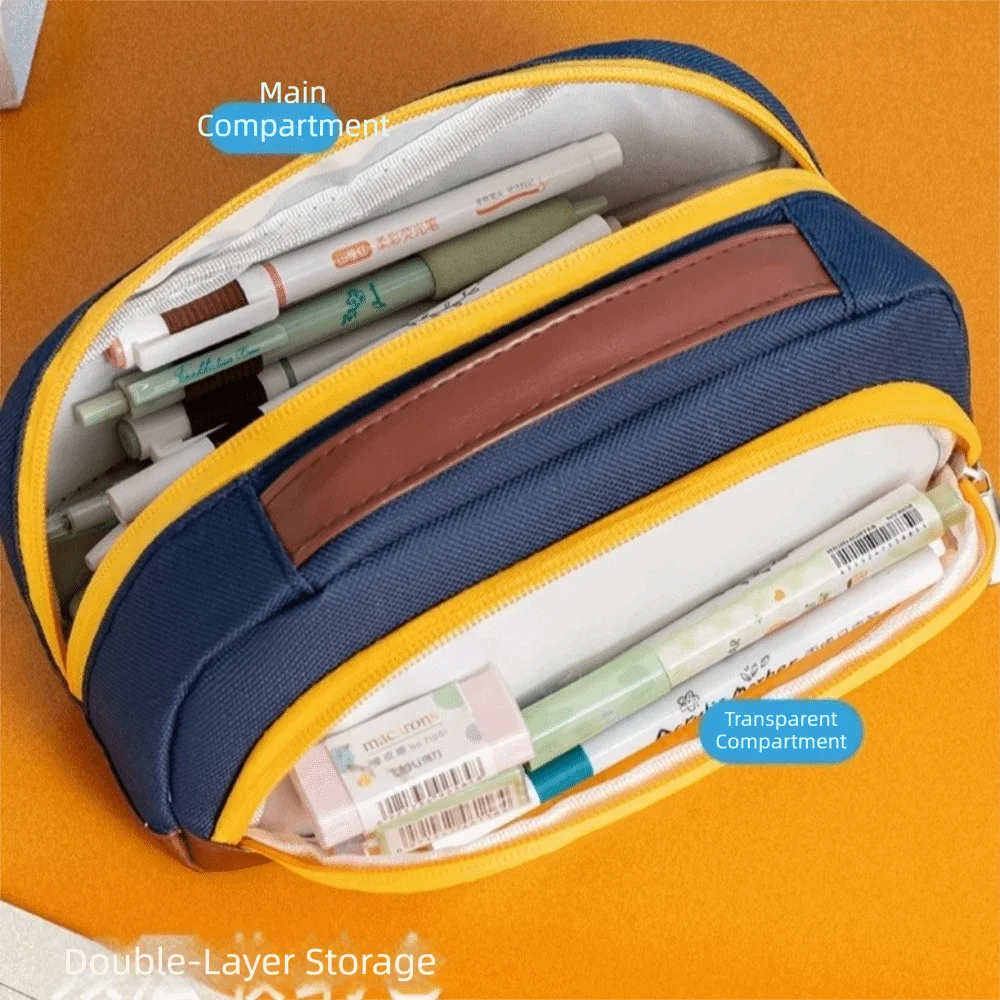 Contrasting Color Minimalist Pen Bag Large Capacity Zippered Pencil Case Oxford Cloth Space Saving Pencil Pouch School Supplies