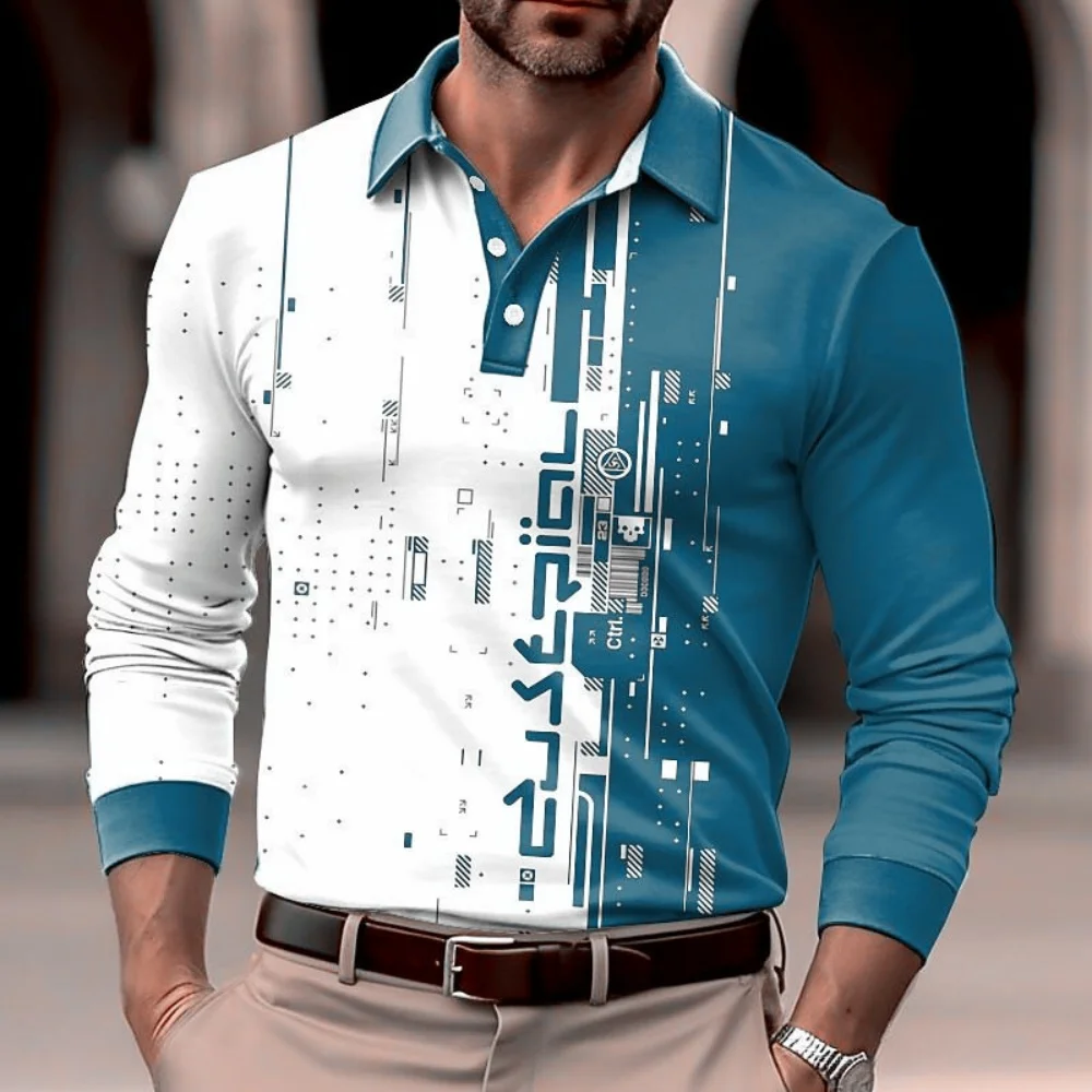 

Новые мужские модные футболки-поло с длинным рукавом, весенне-осенние уличные мужские футболки с 3D принтом 3XL, повседневные топы-поло больших размеров