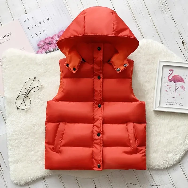 1-12Y Winter Warm Sleeveless Jacket For Children Jacket Thicken Hooded Vest For Boys Girls Kids Waistcoat Coat Insulated Vest