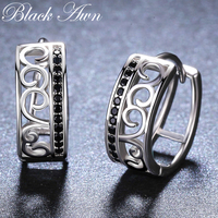 Black Awn 2025 New Hoop Earrings for Women Classic Silver Color Trendy Spinel Engagement Jewelry I030