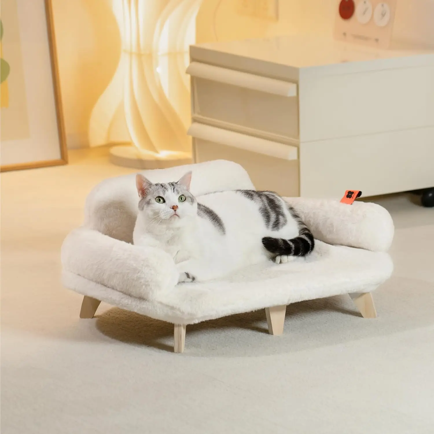 Imagem -02 - Mewoofun-cama para Gatos com Tampa Lavável Removível Sofá Elevado para Gatos Cães Pequenos e Médios Sofá para Animais de Madeira