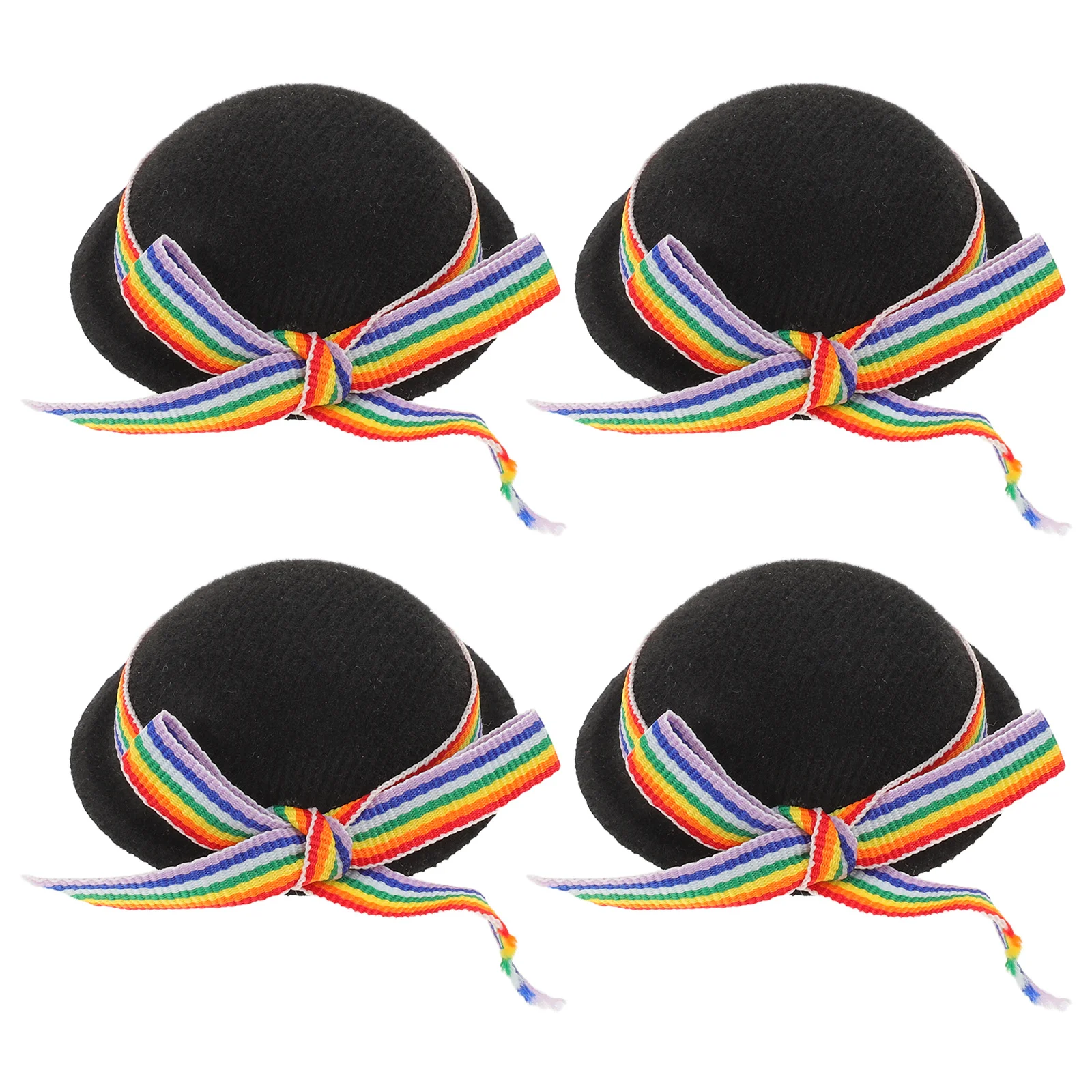 4 pezzi mini cappelli cappelli a cilindro formali neri con tessitura colorata piccoli copricapi artigianali per la festa del tè in casa delle bambole - accessori in miniatura