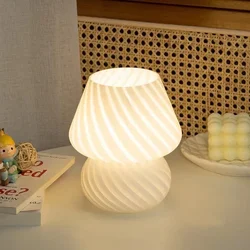 Murano Glass Desk Lamp Glass Table Bedside Lamps Vintage Striped Small Mushroom Decor Ambient Light Bedroom Livingroom