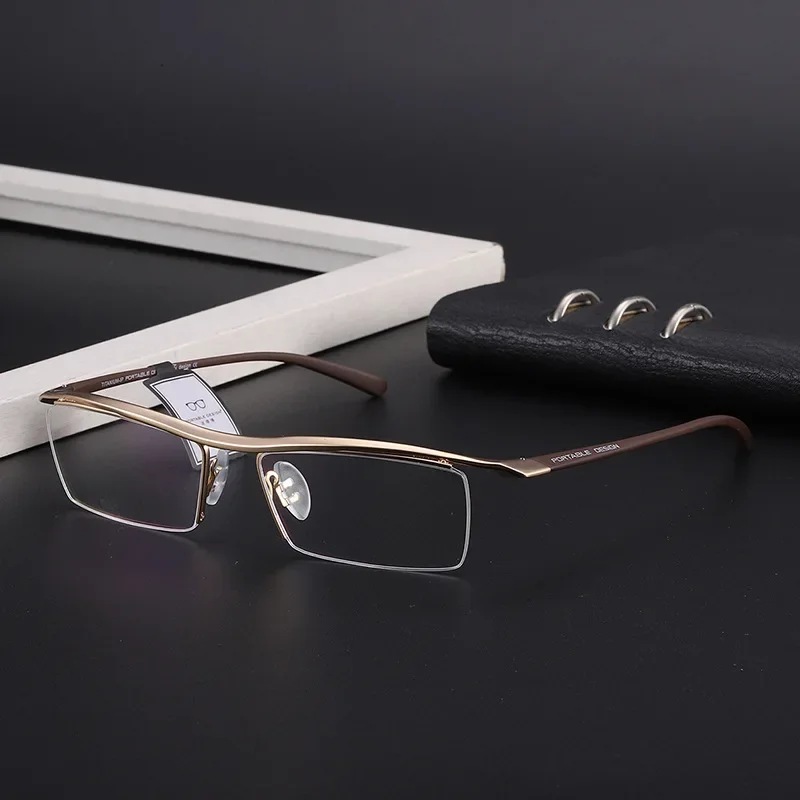 

European and American Glasses Frame Handsome Titanium Alloy Metal Half Frame Texture Glasses Frame for Men and Women 8189