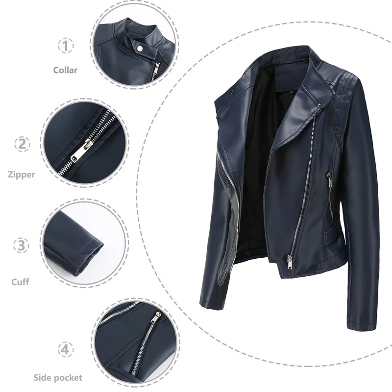 New Spring Autumn Women Short Faux Leather Jacket Slim Fashion Punk Outwear Motorcycle Leather Jacket Female Casual Coat WF269