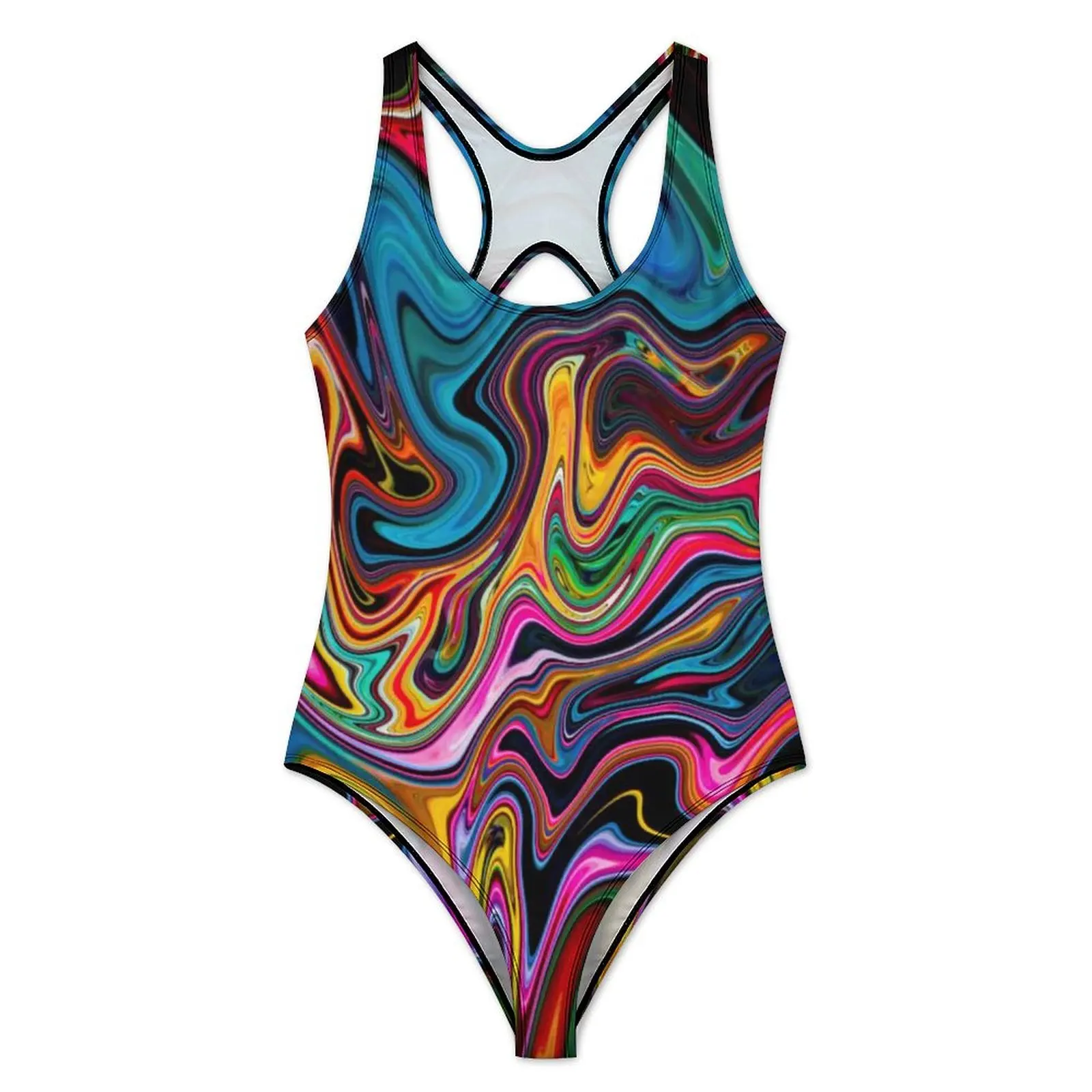 Liquid Marble Abstract Swimsuit Stripe Art Push Up Swimwear One Piece Holiday Pool Bathing Suits Bodysuit Sexy Design Beach Wear