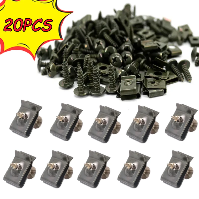 10PCS Metal Screws Self-Tapping Fasteners Mixed Use Automotive Motorcycle Screw Clips U-Shape with Screws Rustproof Clips