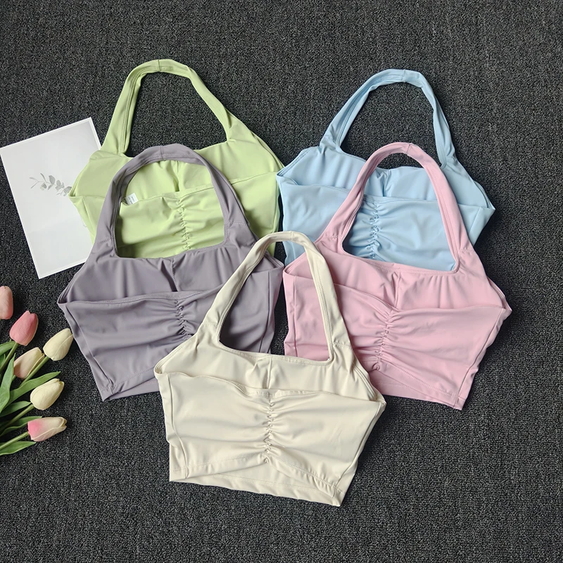 Sports Vest for Women Wearing Chest Pad Shockproof Fitness Bra with Neck Halter Fast Drying Beautiful Back Yoga Underwear Summer