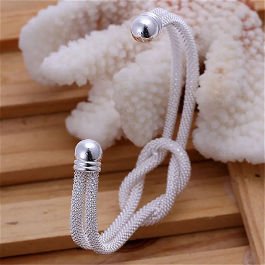 Fashion Charms For Women Men Christmas Gifts Specials 925 Sterling Silver  Jewelry  Simple Women Mesh Bangle Bracelet Jewelry