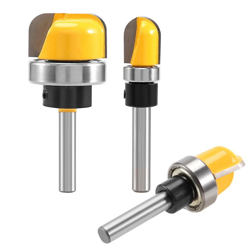 ABBN-3 pezzi Set di punte per router con ciotola e vassoio con gambo da 1/4 di pollice, set di punte per fresa con modello di ciotola e vassoio con cuscinetto a sfera
