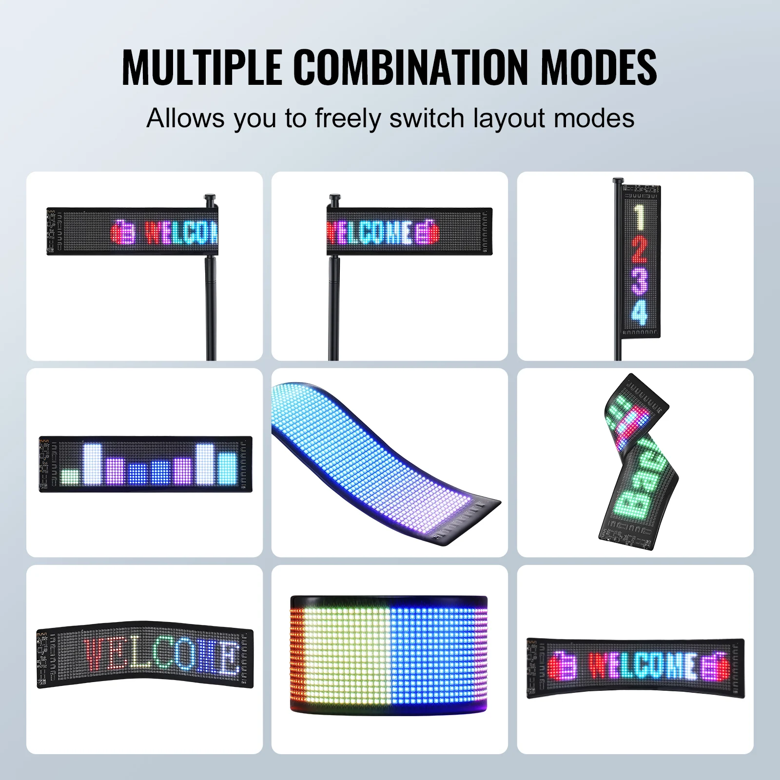 VEVOR Custom Text Animation Pattern Display Board Bluetooth APP Control Message Shop Sign for Store Business Car Bar Advertising