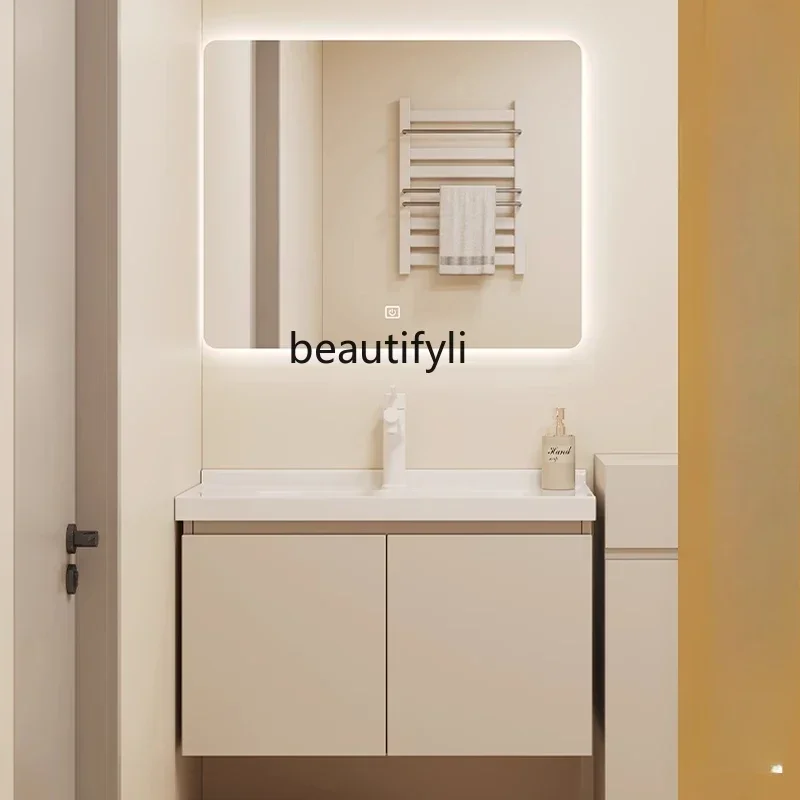 AAExtremalnie wąska zintegrowana umywalka ceramiczna, umywalka do twarzy, umywalka łazienkowa, szafka łazienkowa.