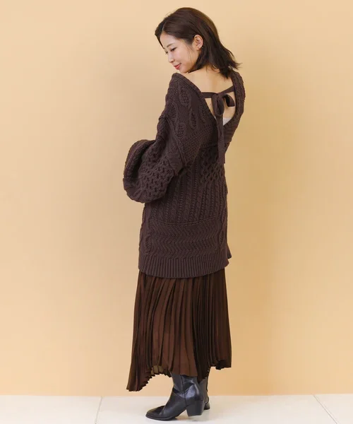 

Японский стиль, новинка 2025, осень-зима, свободный пуловер средней длины с завязками на спине, свитер с длинными рукавами, вязаный свитер для женщин