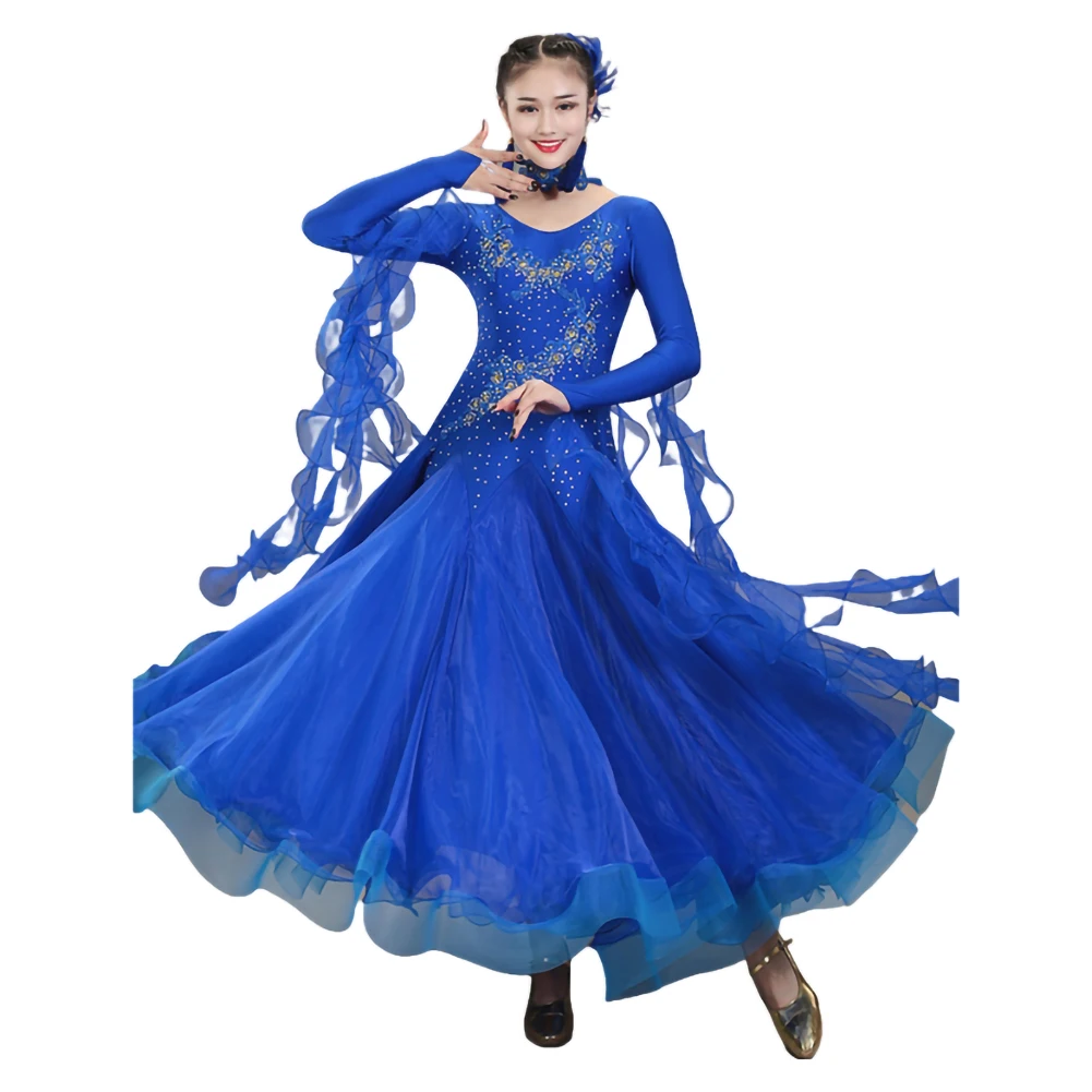 

Платье для бального вальса, белое, розовое, красное, для соревнований по современным танцам, новое платье со стразами и длинными рукавами, черное тренировочное платье из спандекса