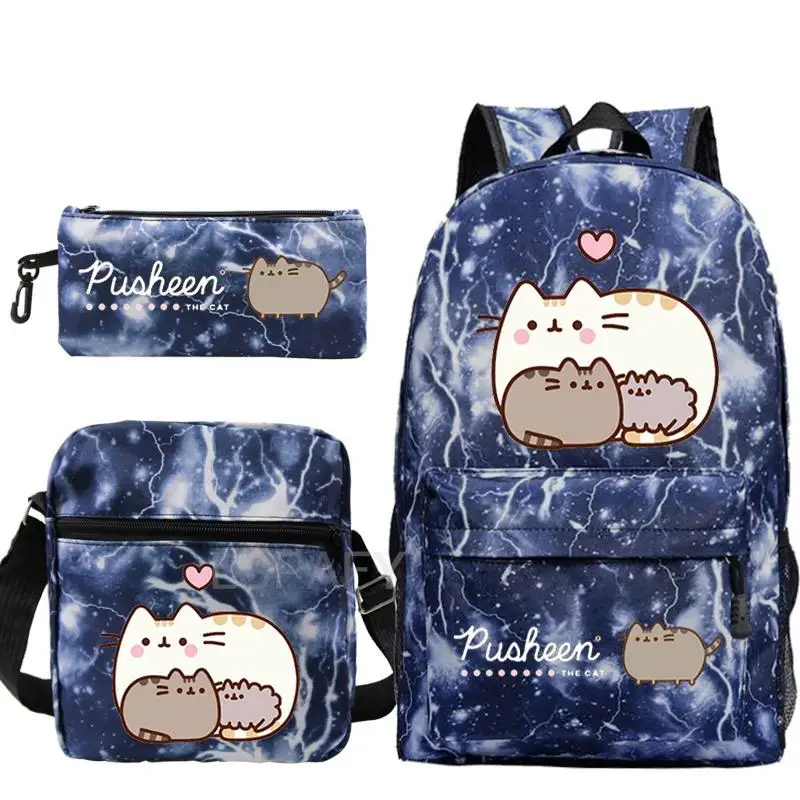 3Pcs/Set Fat Cat Backpacks Boys Girls Cartoon School Backpack Book Bag Teen Sharkdog Mochila Fashion Casual Knapsack