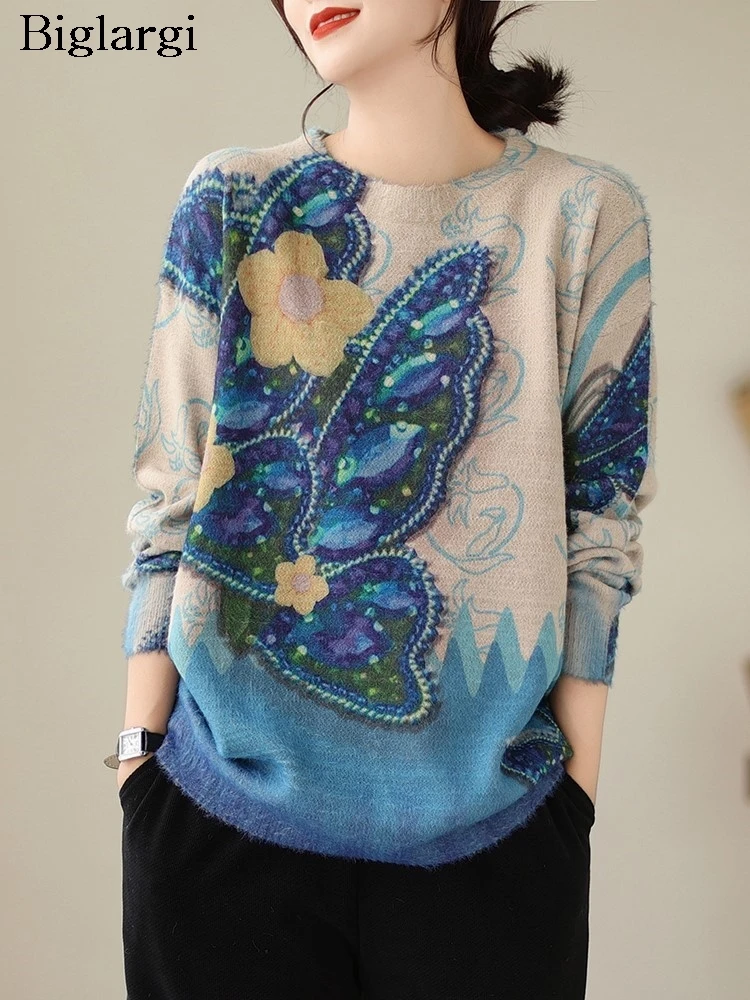 

Knitted Butterfly Print Autumn Pullover Sweater Women Casual Loose Modis Ladies Sweater Long Sleeve Oversized Woman Sweater Tops