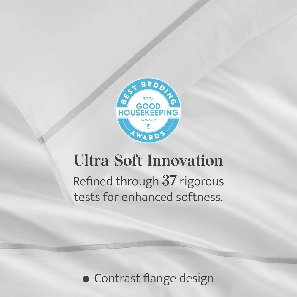 Double Stitch Cotton Tencel Sheet - Bed Sheets Set King Size, 4Pc Luxury Hotel Bedding Set, Soft, Cooling & Breathable for Hot S