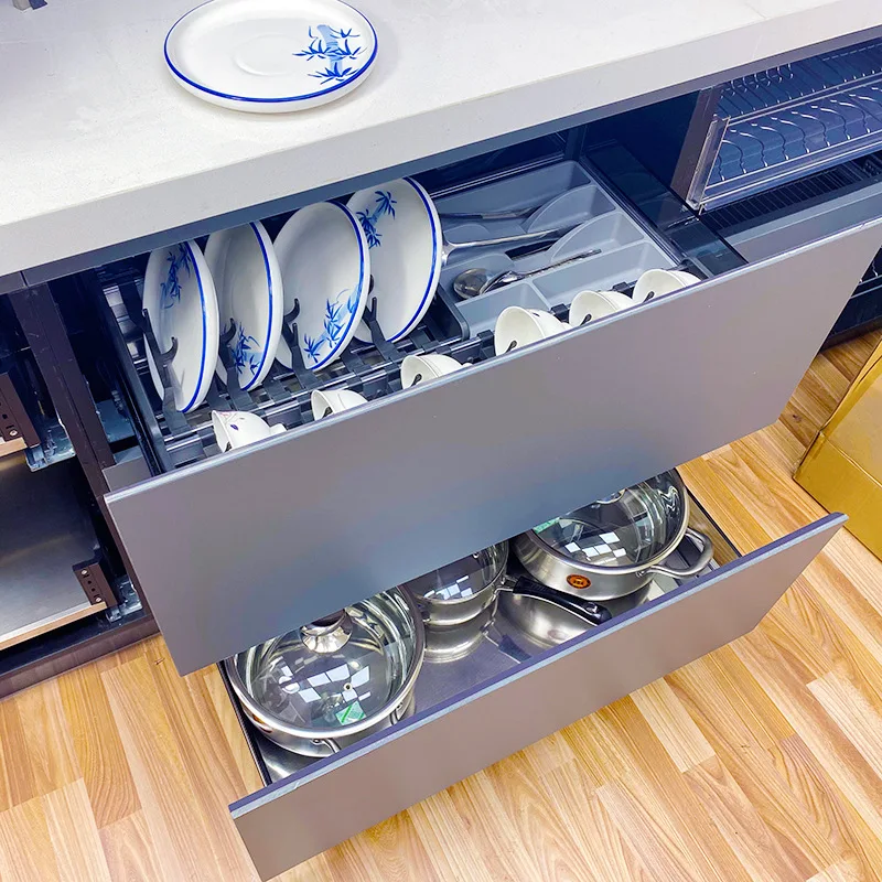 Kitchen Cabinet Double Crystal Dish Basket with Three Side Drawer