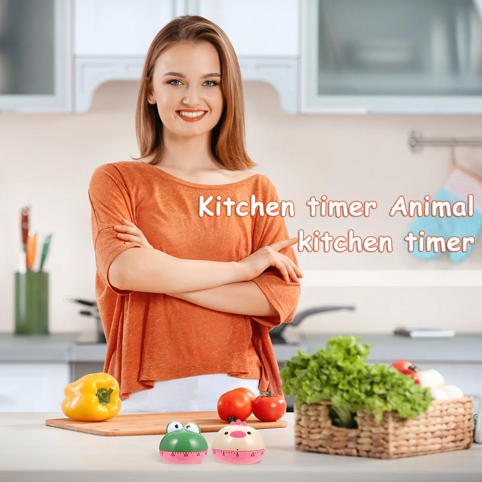 

2pcs Plastic Kitchen Cooking Timer Cute Animal Design Lightweight for Kids Cartoon Mechanical Device Gifts Timing Tool