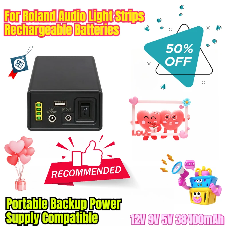 

12V 9V 5V 38400mAh Portable Backup Power Supply Compatible for Roland Audio Light Strips Rechargeable Batteries