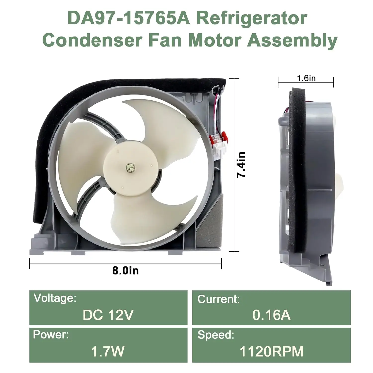 DA97-15765A DA31-00340A Refrigerator Condenser Fan Motor Assembly Compatible with SamIsung DA97-12842A DA97-12842D DA97-15765C