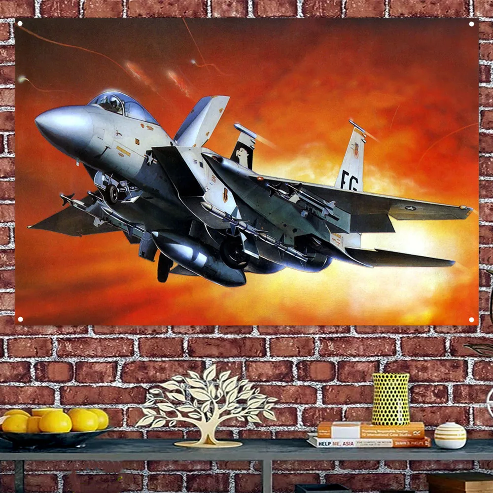 F-15E Strike Eagle & Bombs Fighter Flag Hanging Banners U.S. Air Force Aviation Military Art Poster Wall Art Tapestry Home Decor