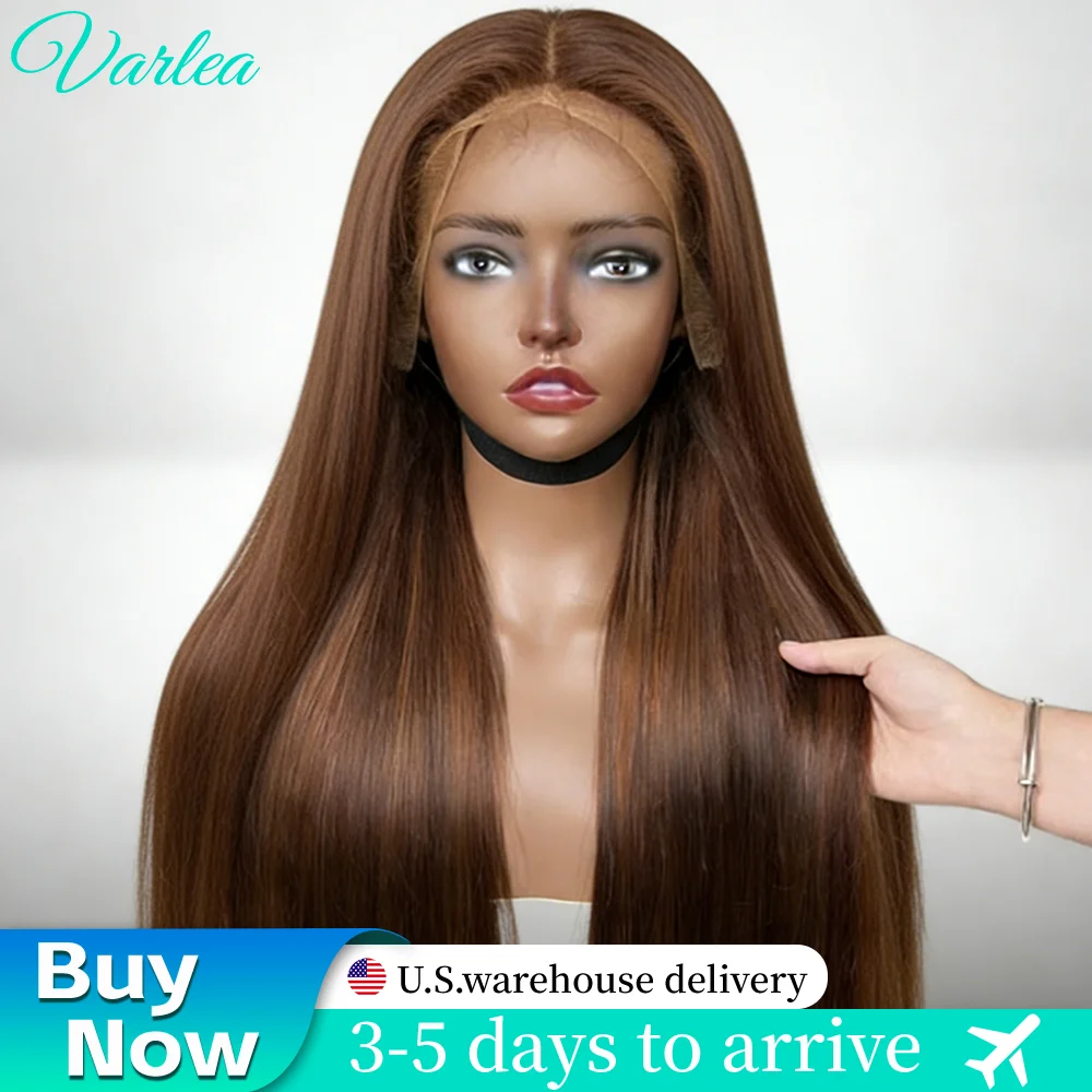 

Varlea Шоколадно-коричневые человеческие волосы 13x6 13x4 Hd Кружева Фронтальная кость Прямые человеческие волосы Парики Цветные предварительно выщипанные 30 дюймов Для женщин