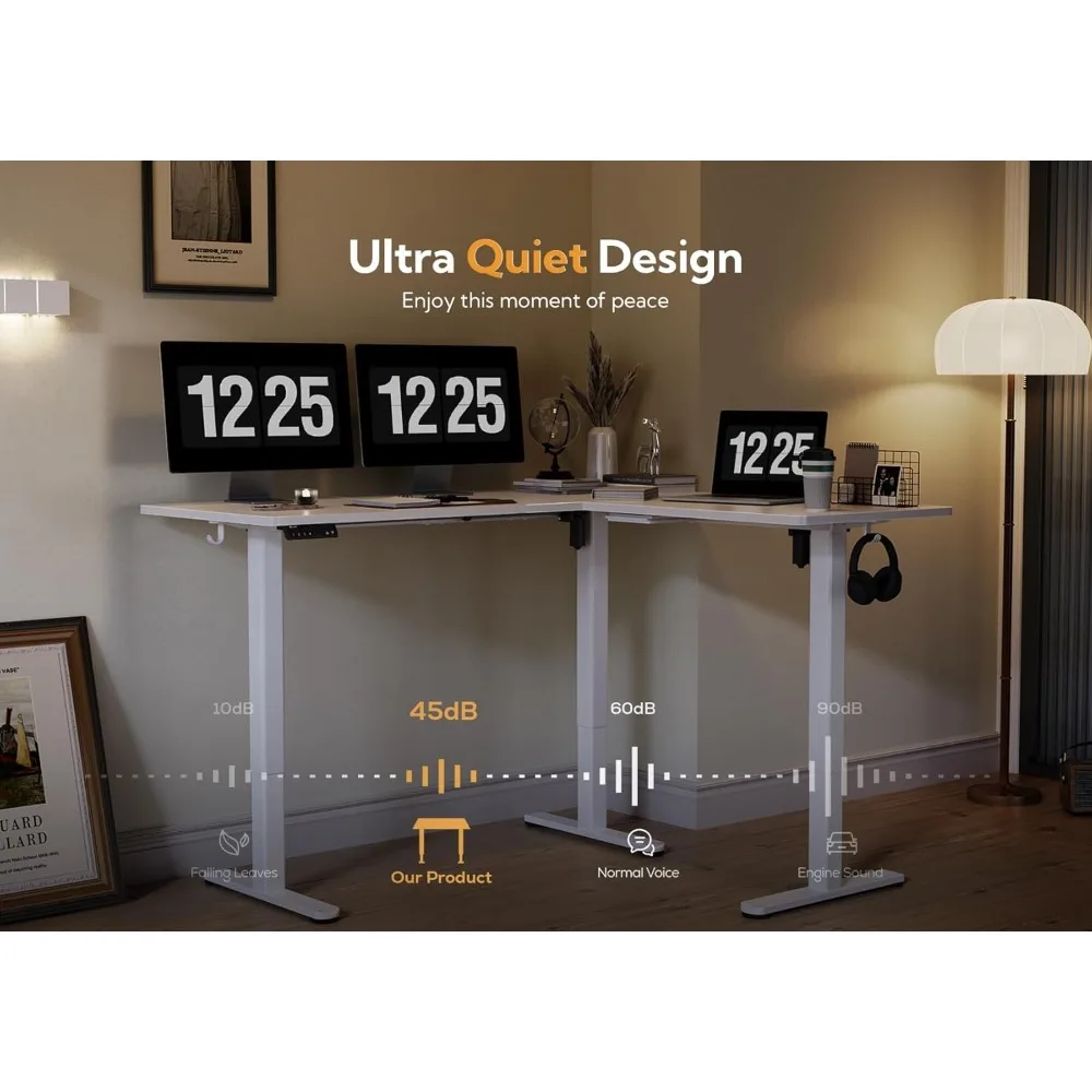 جديد - مكتب قائم على شكل حرف L بارتفاع قابل للتعديل، مكتب قائم بزاوية كهربائية بمحرك مزدوج، مكتب ستاند مقاس 63 × 55 بوصة - شائع #4