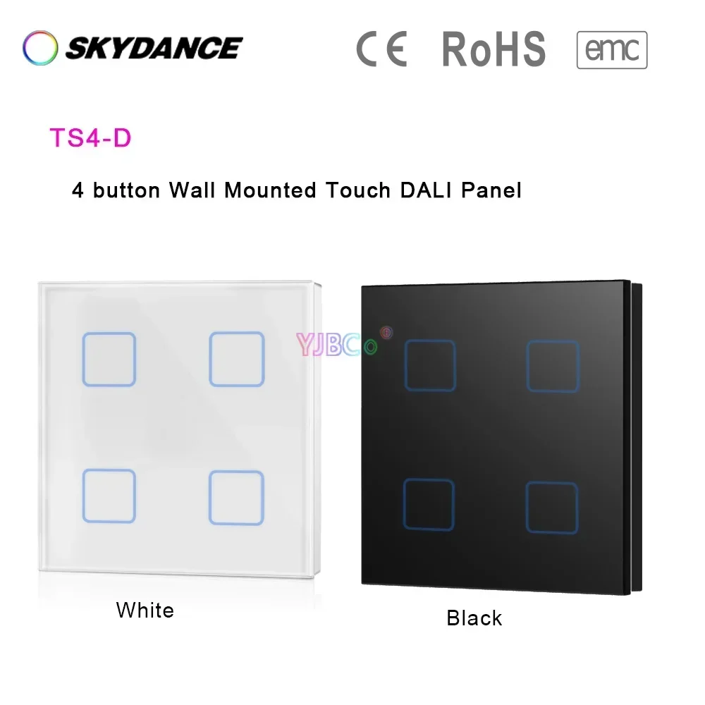 

Skydance 4 key DALI master 86 style Wall Mounted Touch Panel control 4 DALI Addresses Powered by DALI bus or 24VDC dimmer switch