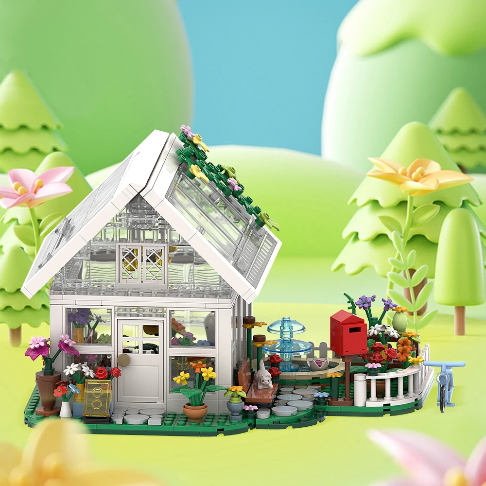 MOC White Flower House Building Blocks modello Flower Room Street View mattoni fai da te assemblaggio giocattoli bambini giocattoli creativi regali di compleanno