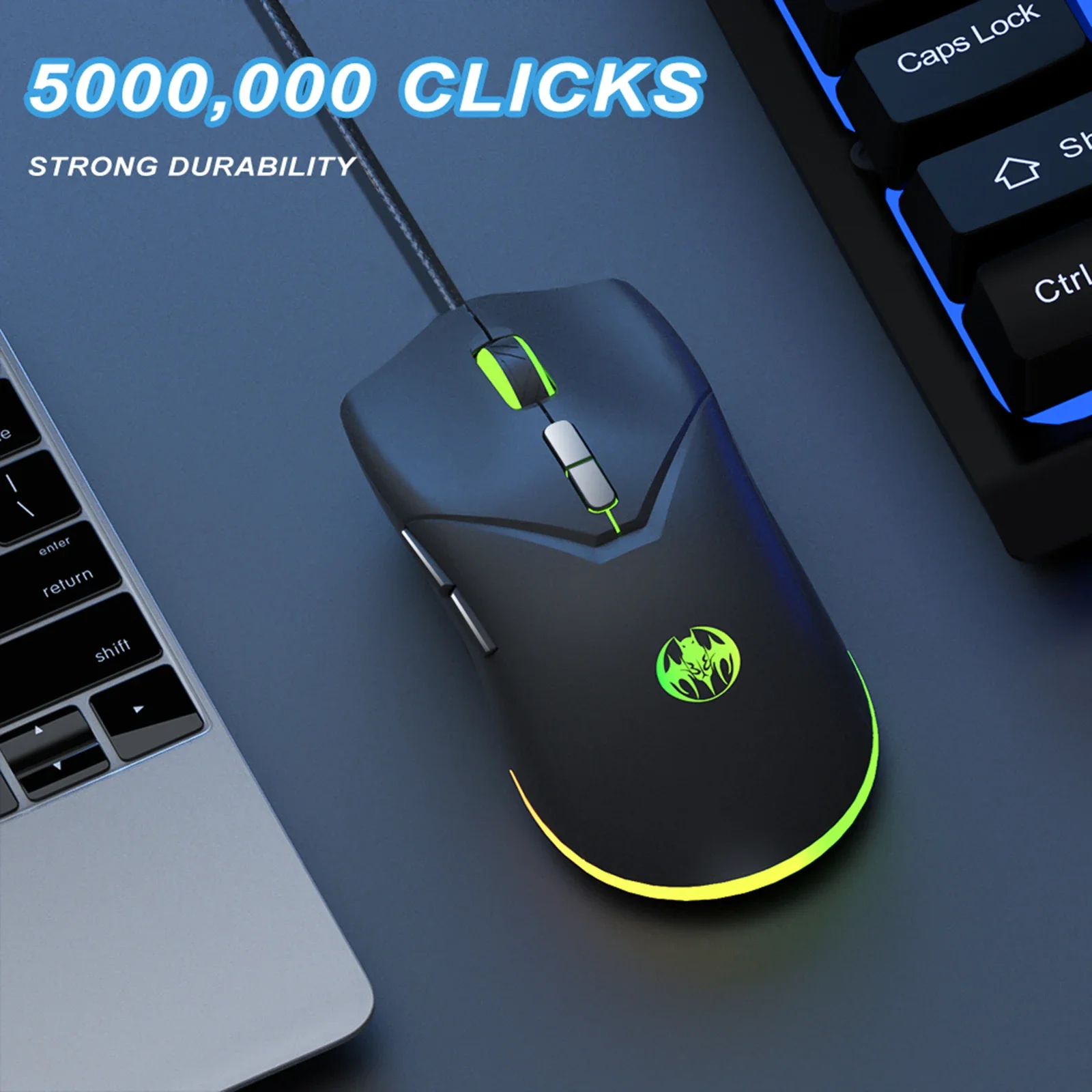 ماوس ألعاب سلكي USB RGB 7 أزرار مريح 7200 ديسيبل متوحد الخواص قابل للتعديل بإضاءة خلفية ملونة لألعاب الكمبيوتر والكمبيوتر المحمول والمكتب