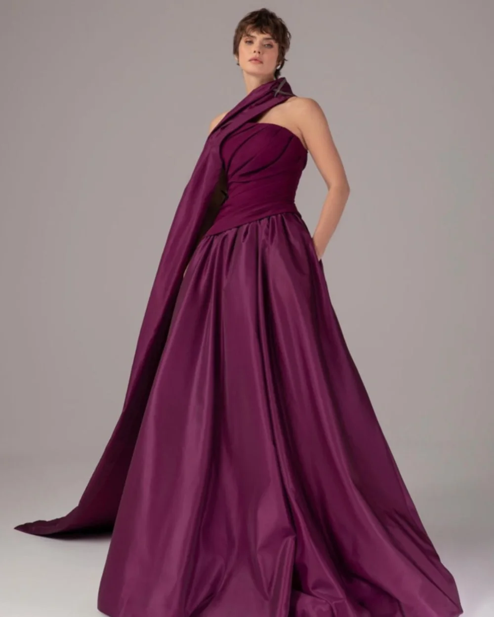 Maßgeschneiderte Retro-passende Jersey-Falten, gerüscht, drapiert, Schal, A-Linie, trägerlos, lange Kleider, Abendkleider, exquisiter Klassiker